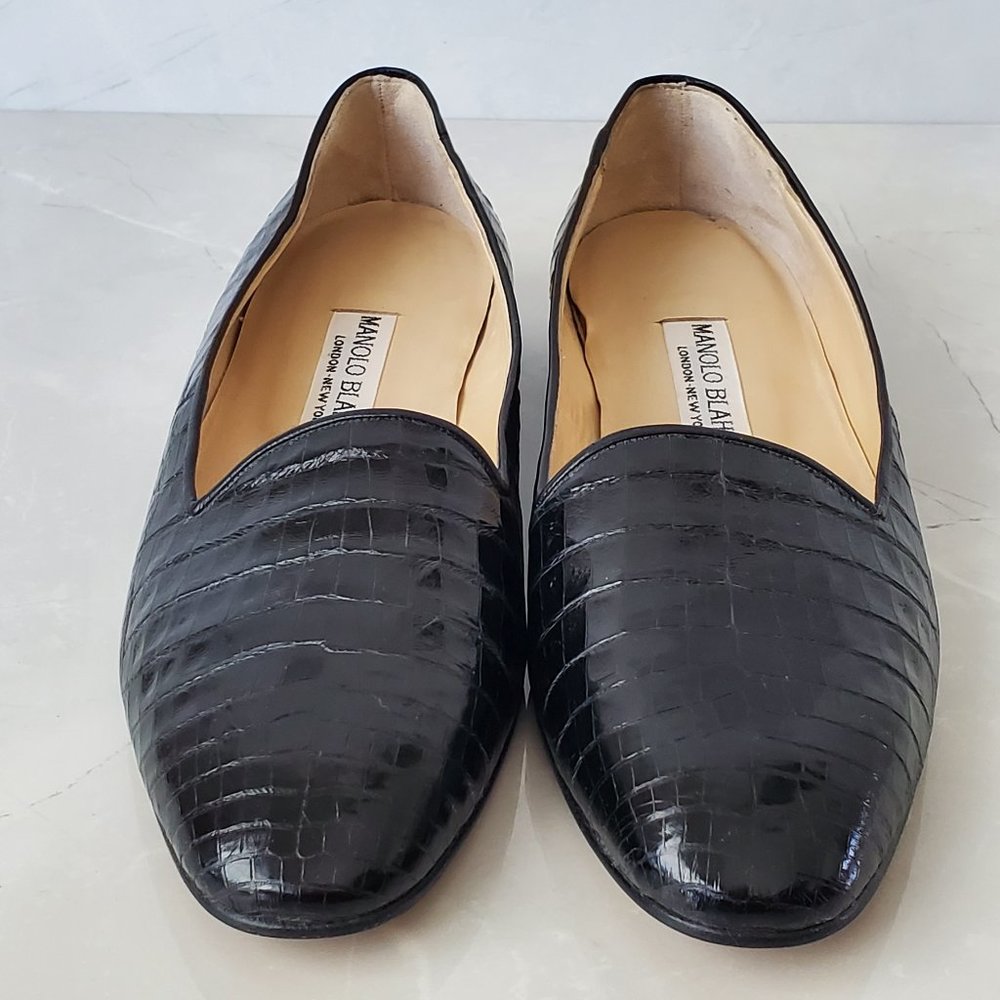 COPY - Vintage Manolo Blahnik Crocodile Skin Loafer Flats in Black Size 37.5 (7…